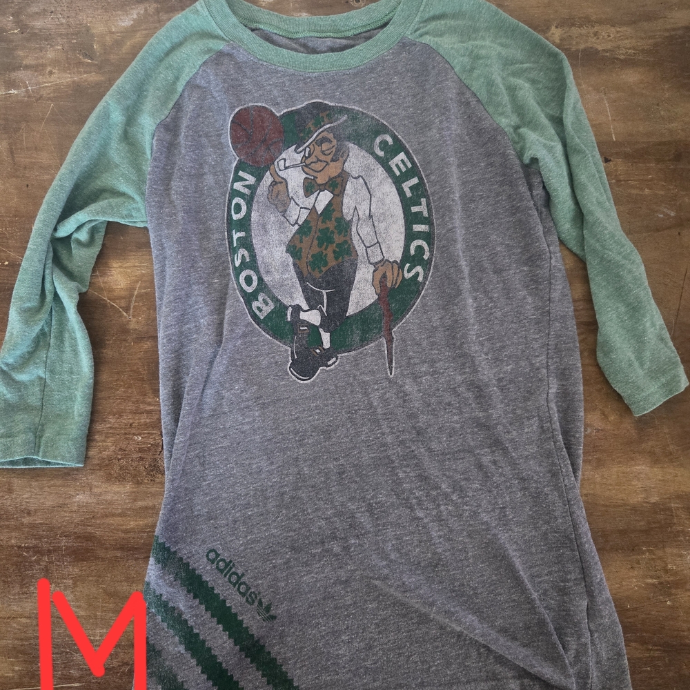 Adidas Gray and Green Boston Celtics Long Sleeve Tee